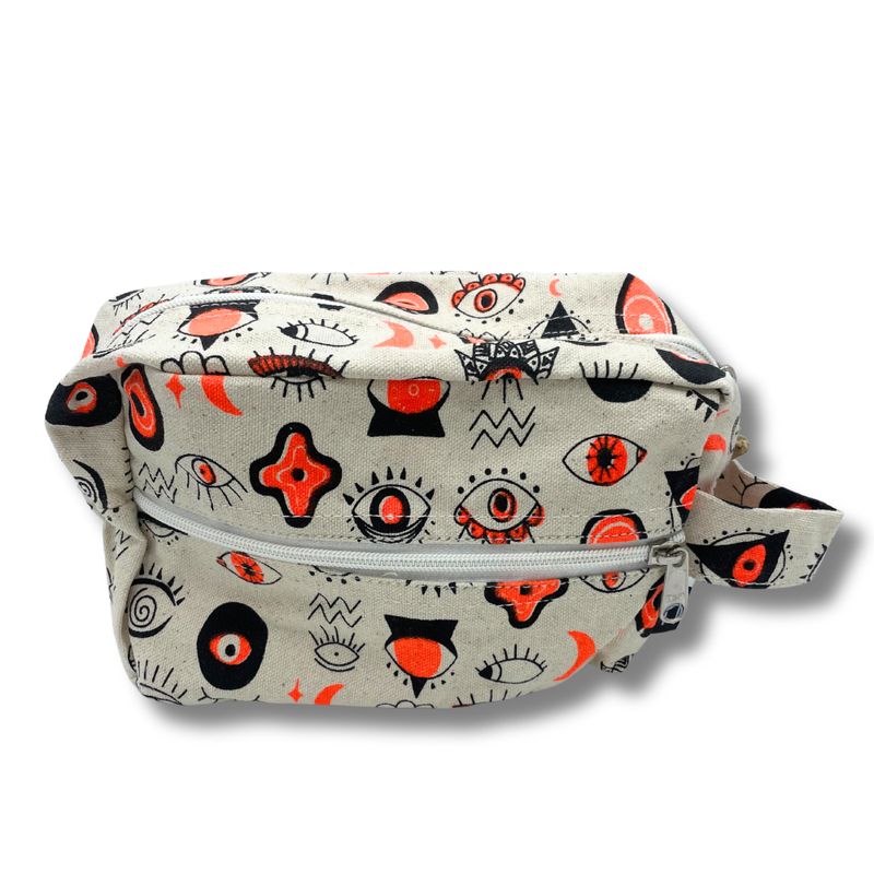 Small Multi Eyes Cotton Canvas Box Wash Bag