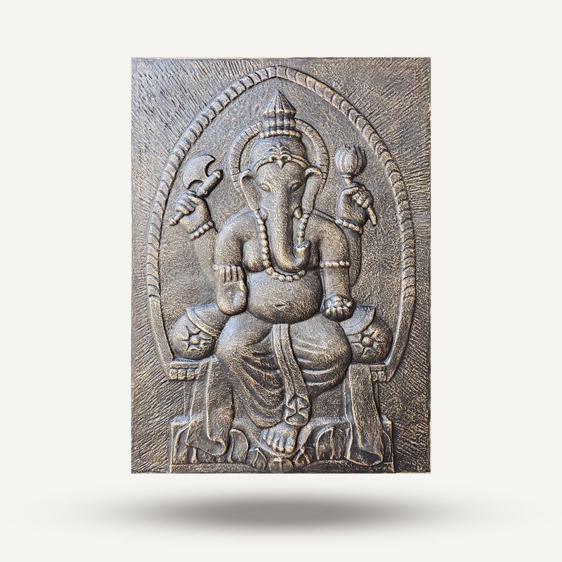 Large Ganpati Frame Antique Gold Relief- 0.7x1m