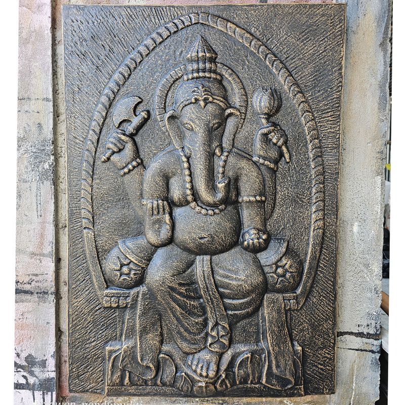 Large Ganpati Frame Antique Gold Relief- 0.7x1m