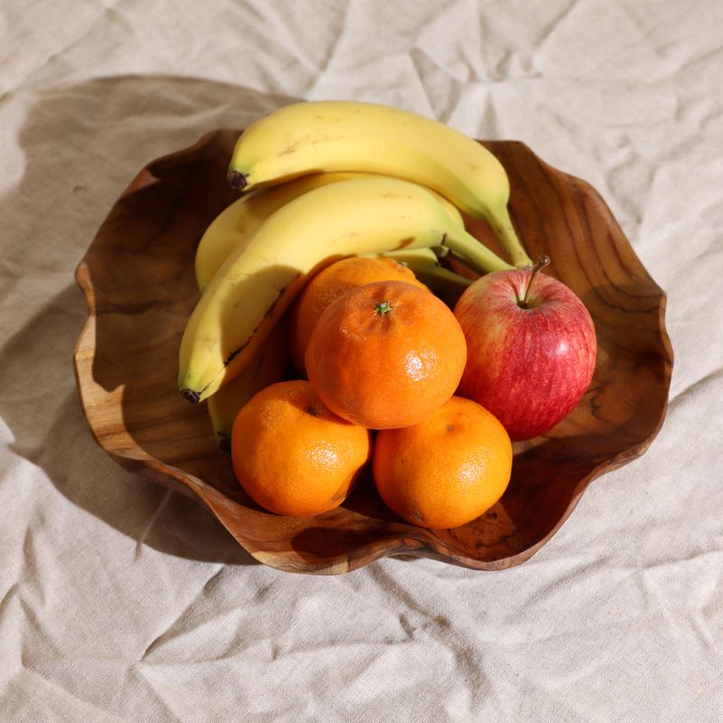 Smooth Round Teakwood Fruit Bowl - 28x5.5cm