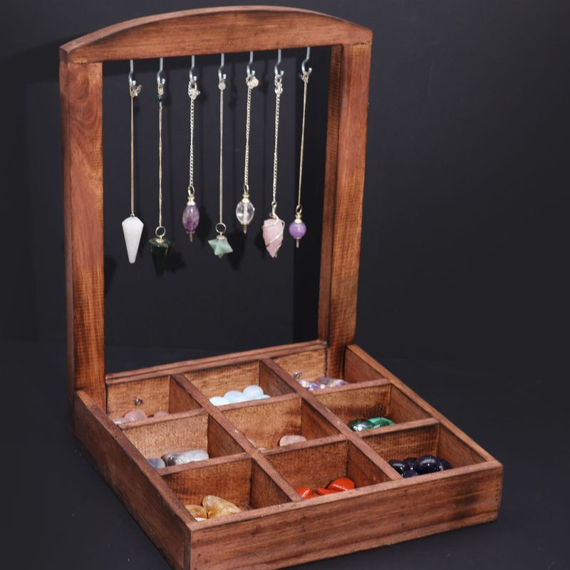 Hanging Stand & Display Tray - 9 (3x3) Compartments - Dark Wood