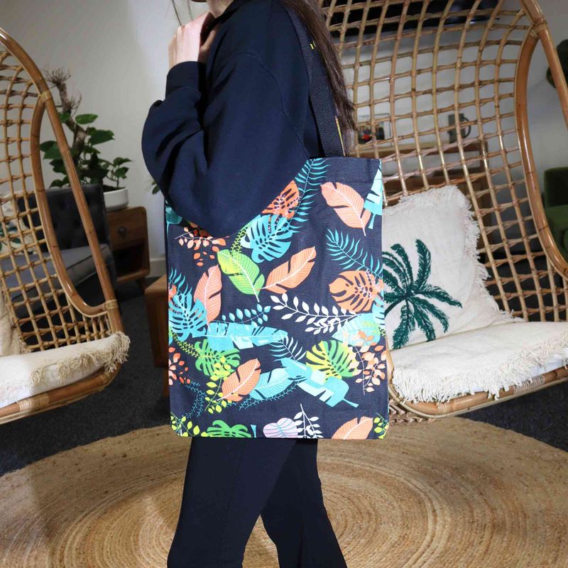 Classic Tote Zipper Bag (Dark Tropical Motif) 40x34cm