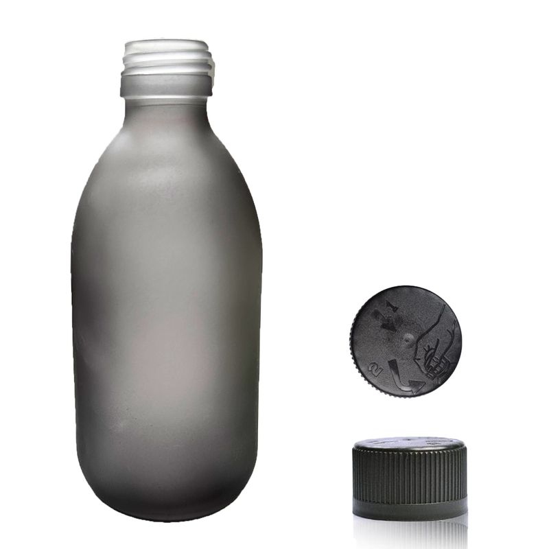300ml Grey Frosted Glass Medicine Bottle - No Cap
