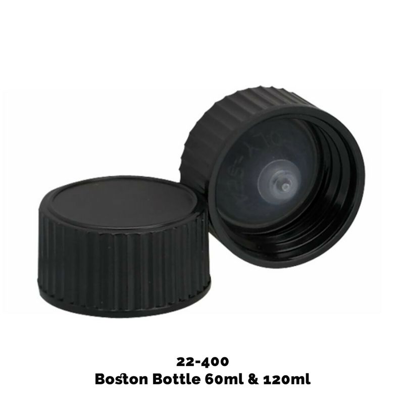Cap for Amber Boston Bottle (120ml) - Black Plastic 22-400mm