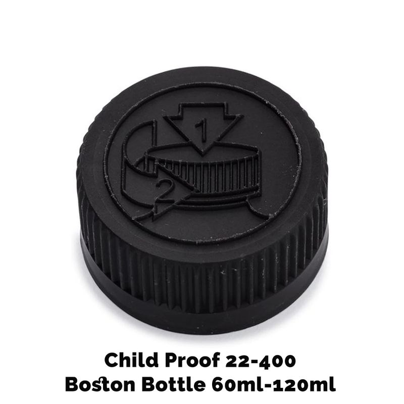 Cap for Amber Boston Bottle Child Resistant 22mm (for 120ml) - Black Plastic
