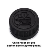 Cap for Amber Boston Bottle Child Resistant 28mm (for 230ml & 500ml) - Black Plastic