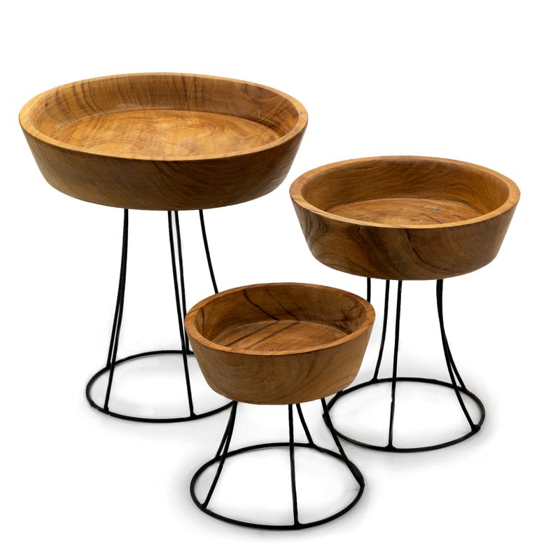 Set of 3 Elevated Teak Bowls
