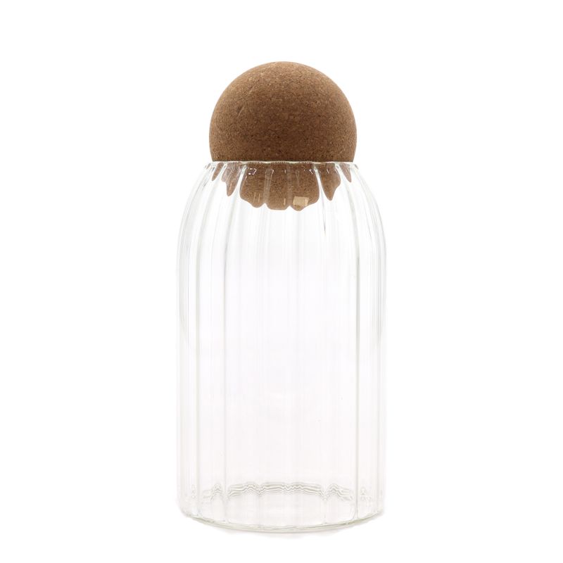 Cottage Cork-Ball Glass Jar - Ribbed - 15cm