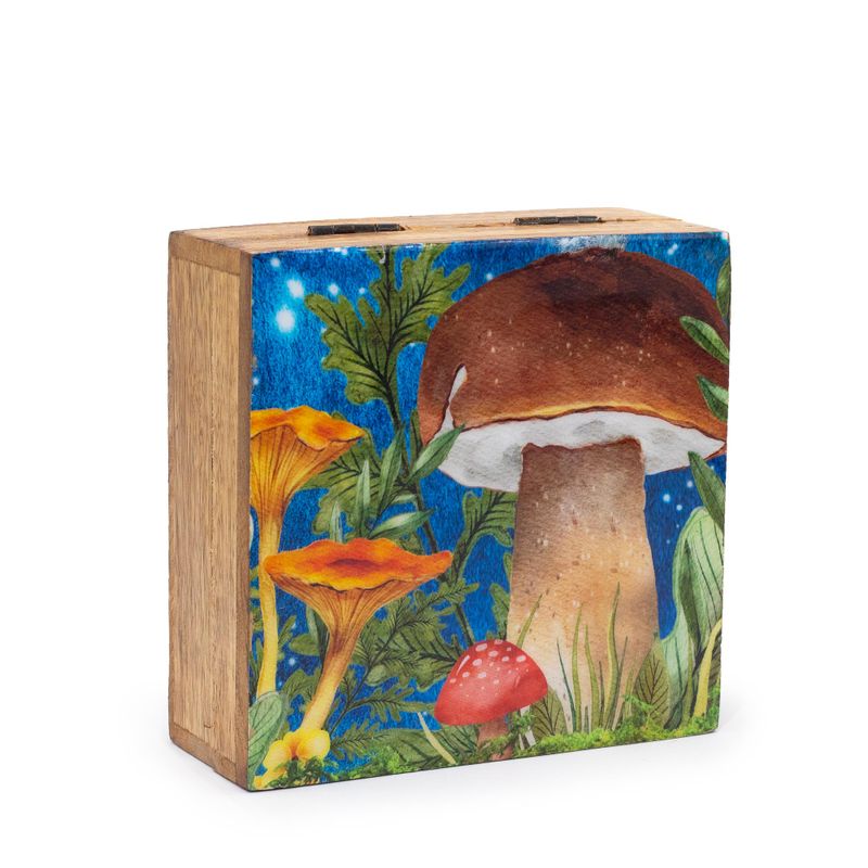 Medium Enamelled Square Box 13.5x13.5x6cm - Mushroom Design Teal
