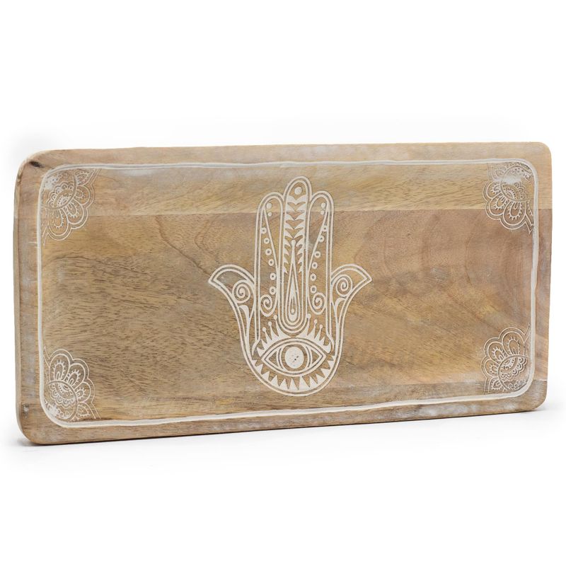 Long Tray 30x15x2.5cm - Hamsa Design Whitewash
