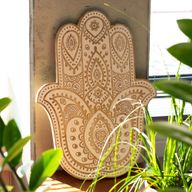 Mango Wood Hamsa Wall Plaque - Whitewash - 52cm