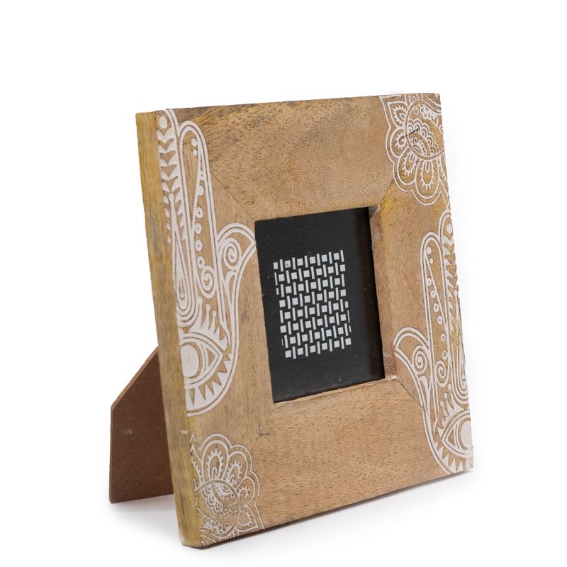 Small Mango Wood Picture Frame (for 10x10cm) 20x20x2cm- Hamsa - White