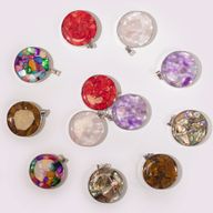 Steel Cased Pendant Round - 12 Assorted Gemstone Chips & Shells
