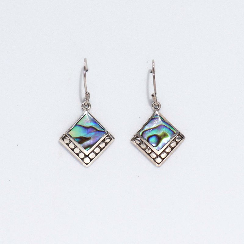 Shell & Silver Earrings - Square Dots - Abalone