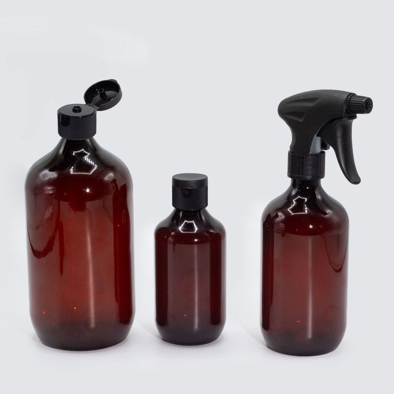 500ml Amber Plastic Boston Bottle - No Cap
