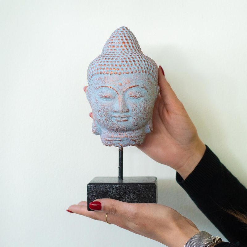 Stillness Buddha Head on Stand - Blue Copper