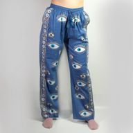 Rich Blue & Gold Evil Eye M/L Handpainted Nomad Sari Pants
