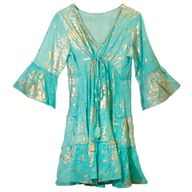 Turquoise & Gold Coral M/L Handpainted Nomad Sari Dress