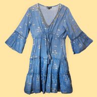 Sea Blue & Gold Fish M/L Handpainted Nomad Sari Dress
