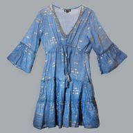 Sea Blue & Gold Fish M/L Handpainted Nomad Sari Dress