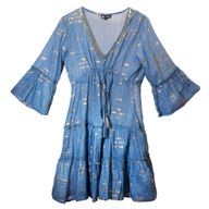 Sea Blue & Gold Fish M/L Handpainted Nomad Sari Dress