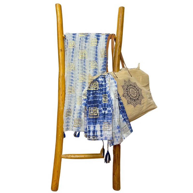 Blue Tie-Dye & Blockprint Handpainted Nomad Sari Pario