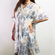 Gold & Blue Greek Motif Handpainted Nomad Sari Kaftan