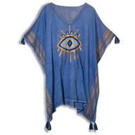 Rich Blue & Gold Evil Eye Handpainted Nomad Sari Kaftan