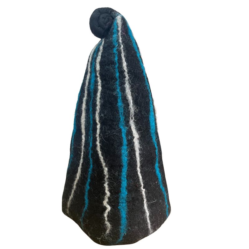 Felted Sauna Wizard Hat - Black Blue Streaks