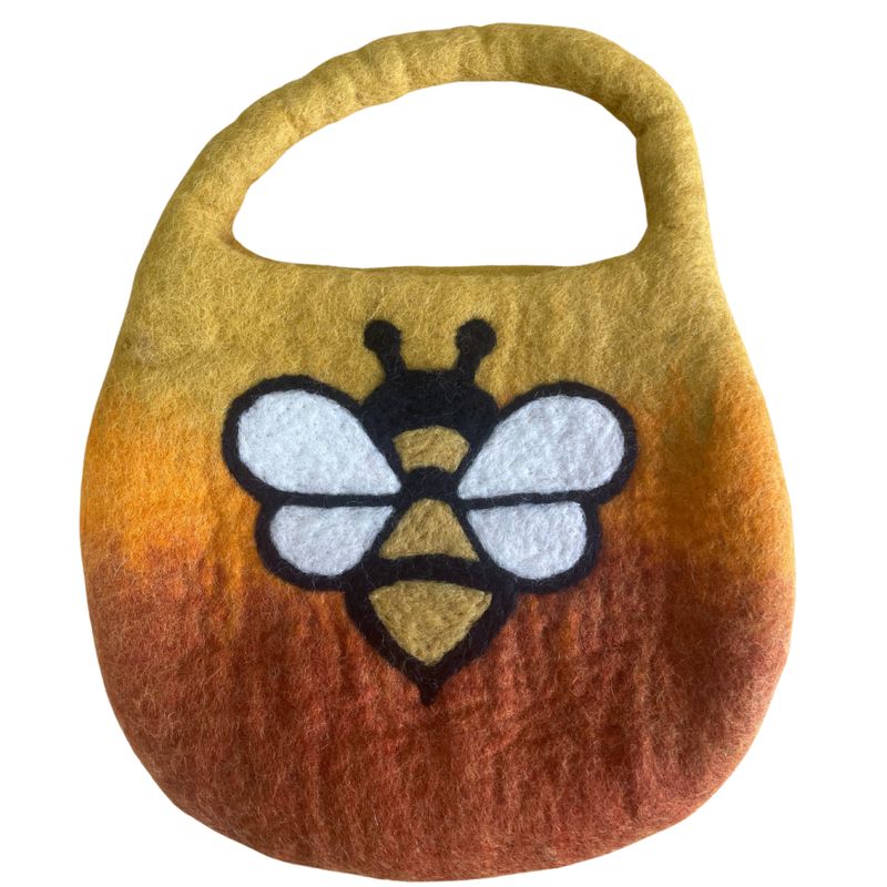 Water Felted Bee Bag - One Handle with Magnet - Sunrise Orange