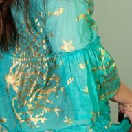 Turquoise & Gold Coral M/L Handpainted Nomad Sari Dress