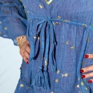 Sea Blue & Gold Fish M/L Handpainted Nomad Sari Dress