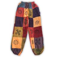Mushroom Pants - Nomad Sari Block Print Designs - Orange Tones - S/M