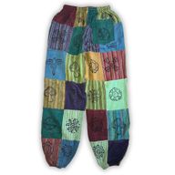 Mushroom Pants - Nomad Sari Block Print Designs - Green Tones - S/M