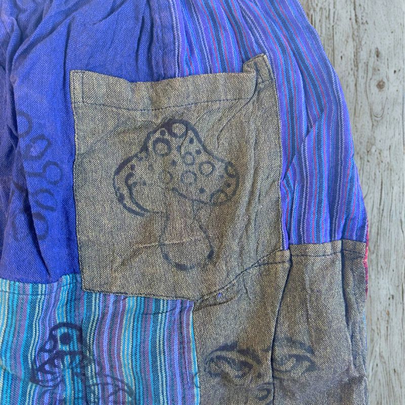 Mushroom Pants - Nomad Sari Block Print Designs - Purple Tones - S/M