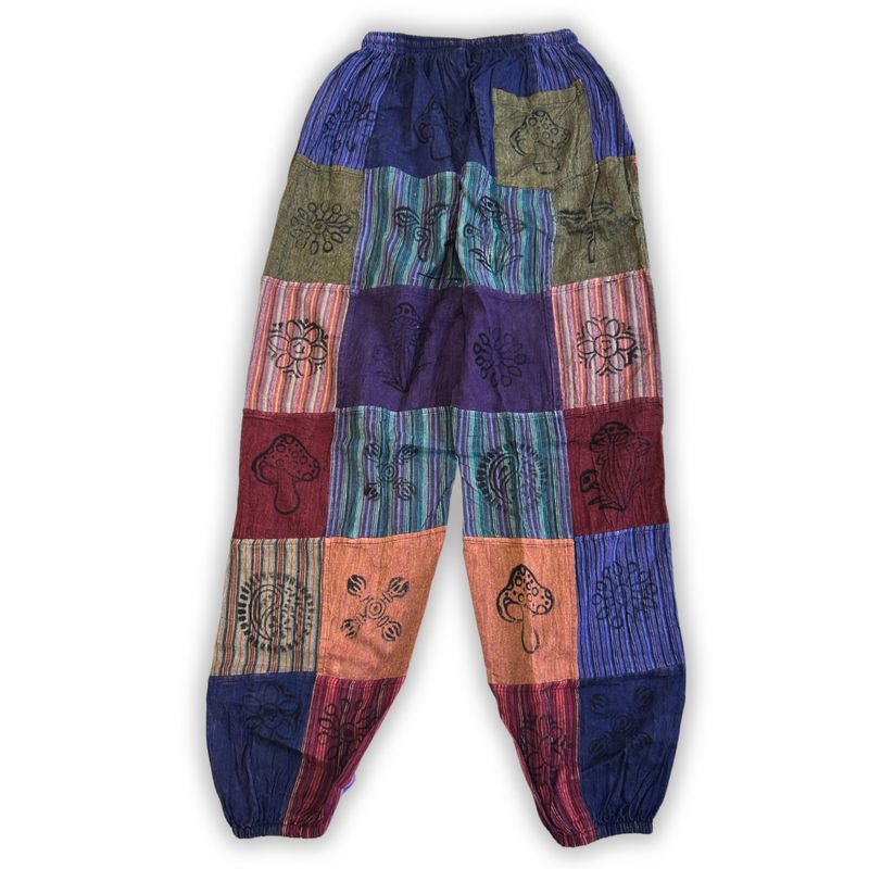 Mushroom Pants - Nomad Sari Block Print Designs - Purple Tones - S/M