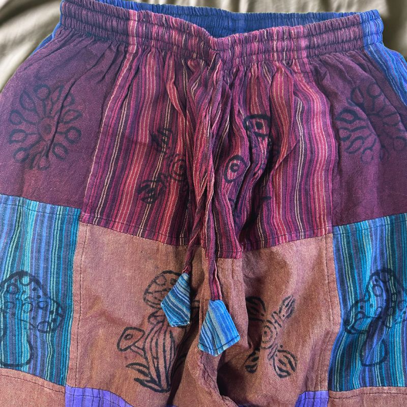 Mushroom Pants - Nomad Sari Block Print Designs - Purple Tones - S/M