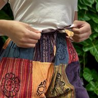 Mushroom Pants - Nomad Sari Block Print Designs - Orange Tones - S/M