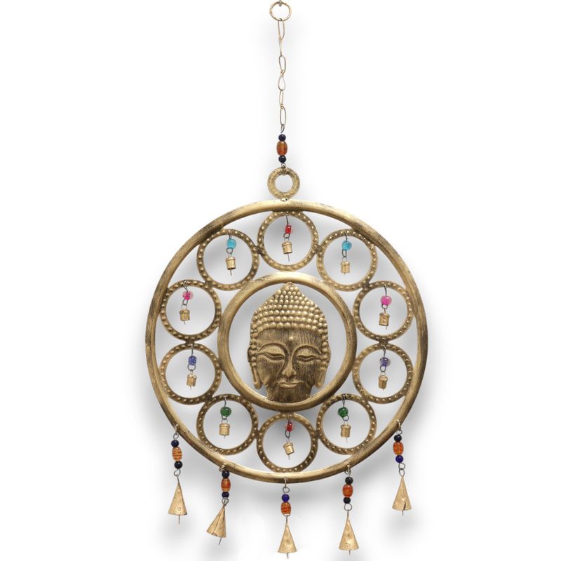 Indian Chimes - Lrg Buddha Face 15 Bell Chimes - 36cm
