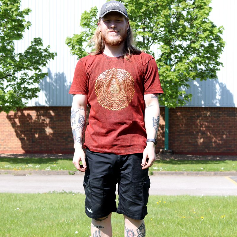 XLarge Stone Washed T-Shirt - Mandala - Maroon