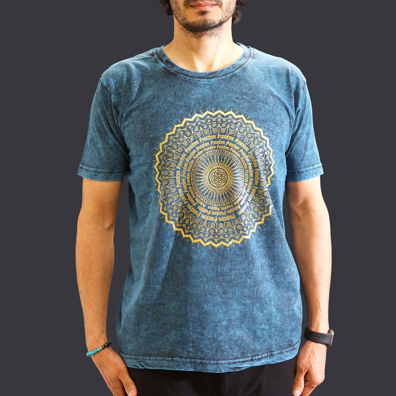 Medium Stone Washed T-Shirt - Mandala - Blue