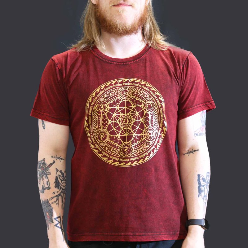 Large Stone Washed T-Shirt - Chakra - Maroon