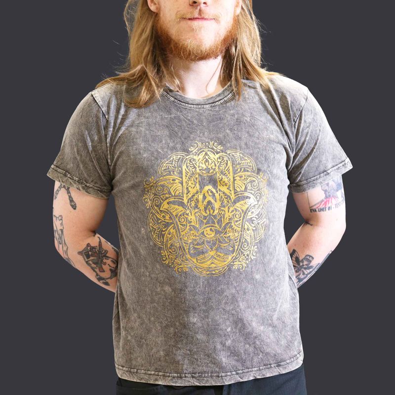 Large Stone Washed T-Shirt - Hamsa - Dark Grey