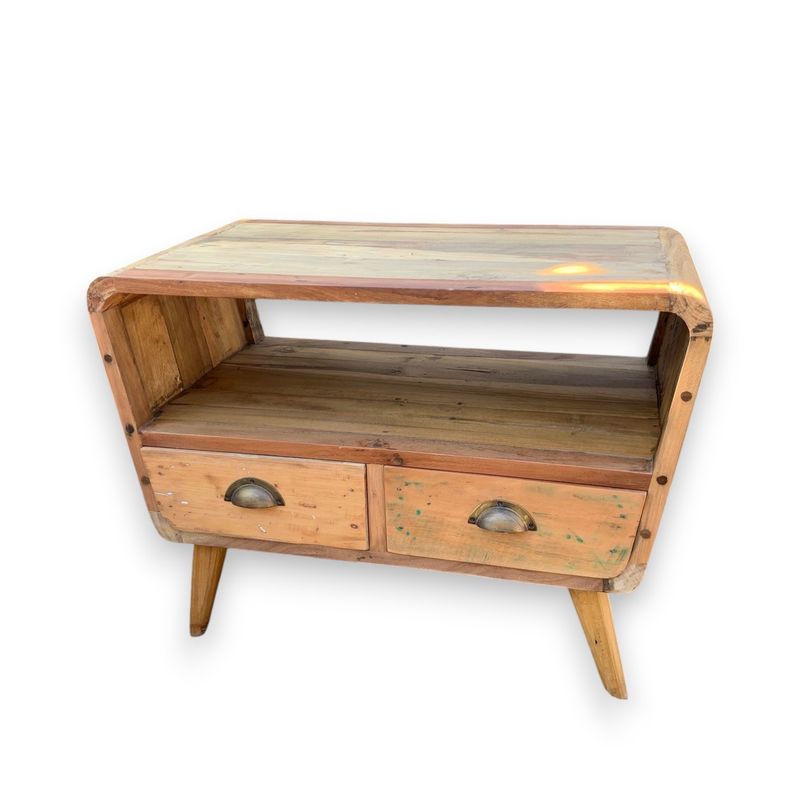 Small Recycled TV Stand with 2 Draws Round