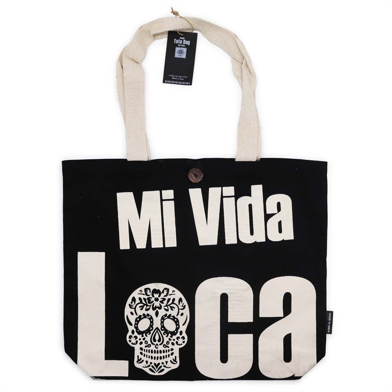 Iconic Classic Tote Bag - Mi Vida Loca (36x43x10cm) - Black Natural 10oz