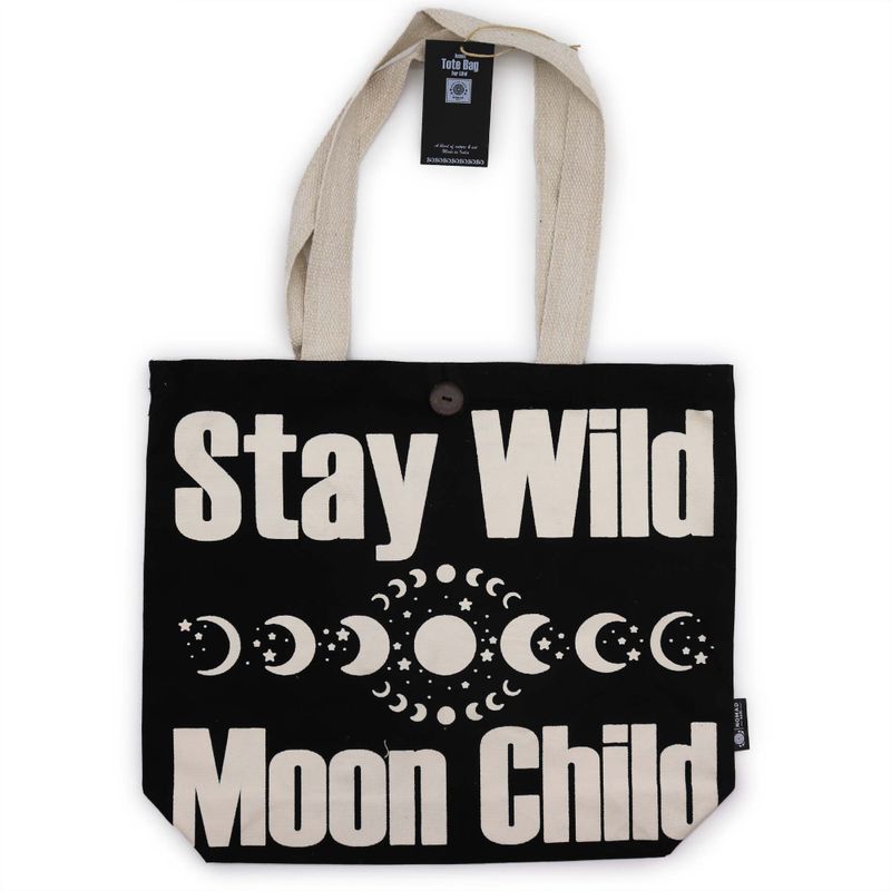 Iconic Classic Tote Bag - Stay Wild, Mood Child (36x43x10cm) - Black Natural 10oz
