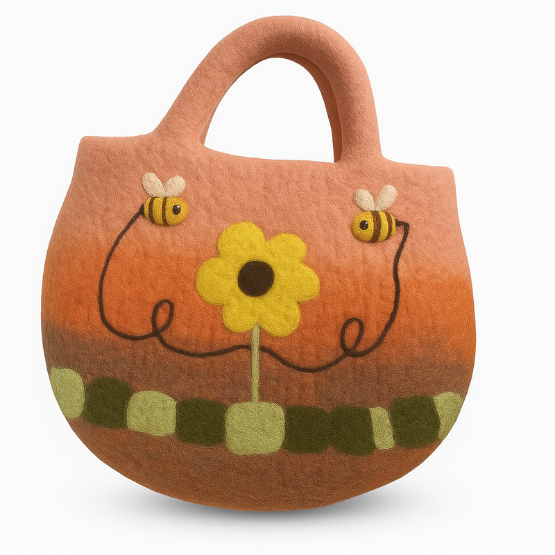 Sunflower & Bees Felted Bag - 35x27cm