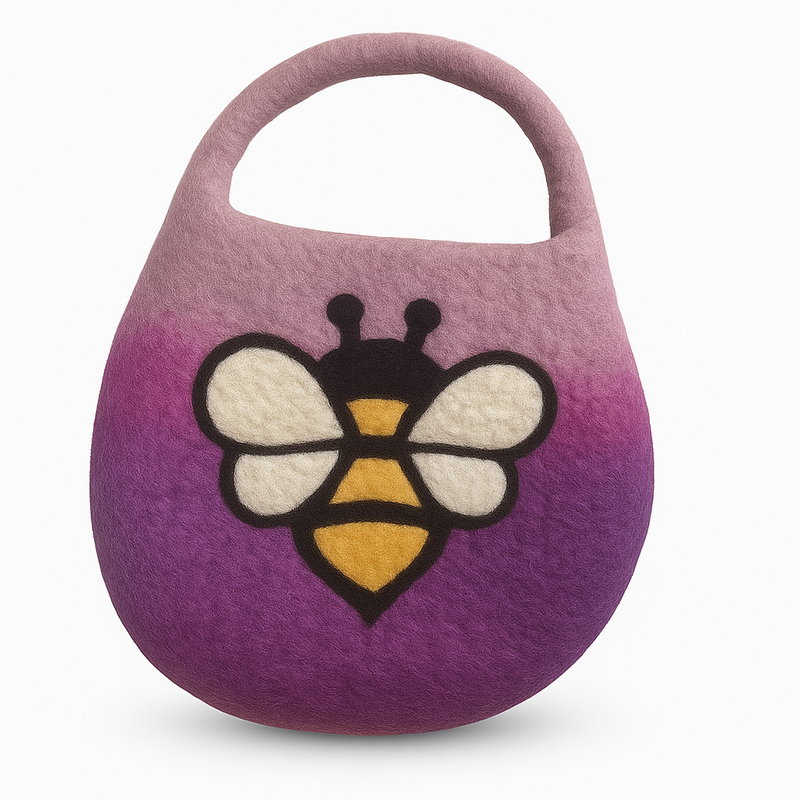 Water Felted Bee Bag - One Handle with Magnet - Lavender Shades