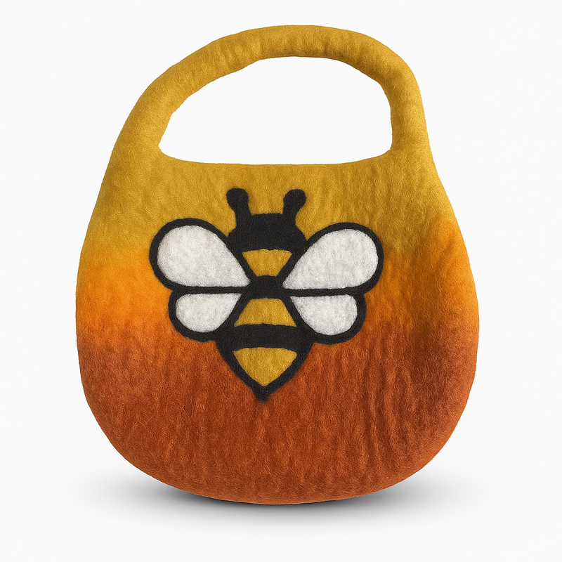 Water Felted Bee Bag - One Handle with Magnet - Sunrise Orange