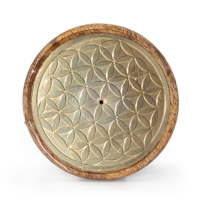 Incense Holder - Gold on Mango Wood - Flower of Life